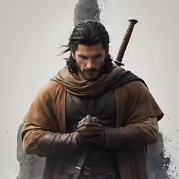 the actor in the medieval clothing with his sword