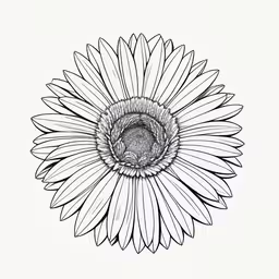 an artistic drawing with a flower in black and white,a sunflower drawing with white paper, with an inking effect