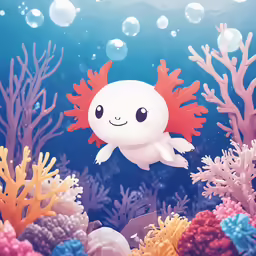 a little red fish swimming among sea corals