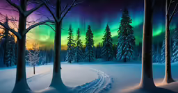 an image of the aurora bore over a winter landscape