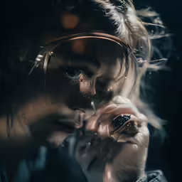 woman with smoke in her hands holding a lighter