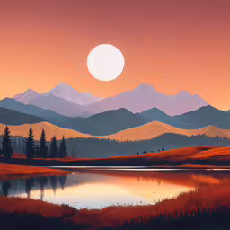an oil painting of a beautiful mountain landscape,a painting that has been colored in orange and pink
