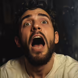 a man is looking surprised while making an open mouth