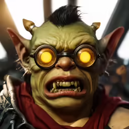 a creature is wearing yellow glasses and a red shirt