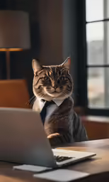 a cat in a suit looks at the camera with a surprised look on its face