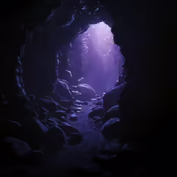 a dark cave with some light coming from the ceiling