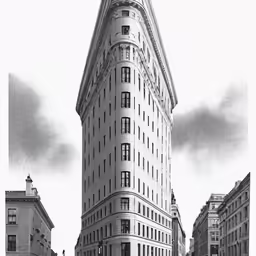 an old black and white photo of a very tall building