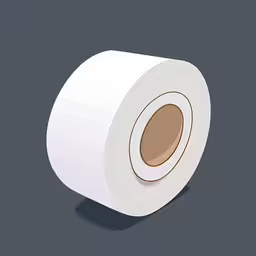 an image of a white roll of paper with brown spots,an object on a dark background with a single roll of white sticker paper,a roll of white toilet paper on a dark background,a close up of a white roll of tape on a grey background,a roll of white tape on a gray background