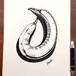 an ink sketch of two banana