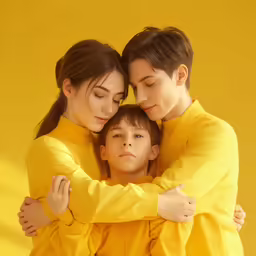 two asian women embracing their son