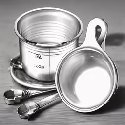 a measuring cup and measuring spoon set on a table