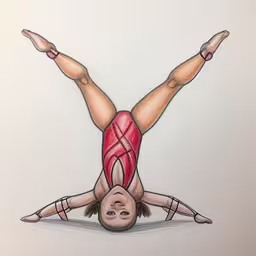 a drawing of a woman standing on one leg,the woman is performing a handstand on her head