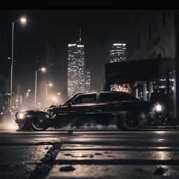 a car sitting in the street at night