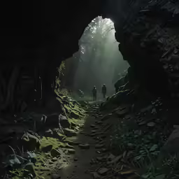 the person walking inside the cave is carrying the items in hand