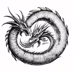 the dragon drawing in a frame, with black ink