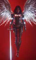 a photo of a female figure with large white wings