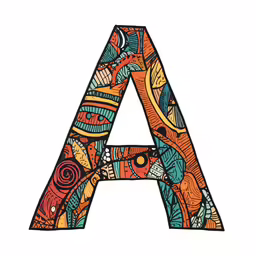 the letter with colorful abstract patterns