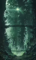 an art book page with people walking through the woods