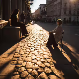 two people sit on bench in the light of the sun