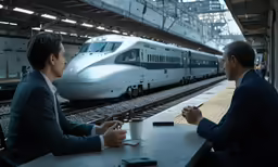 two men are having a discussion while on the train