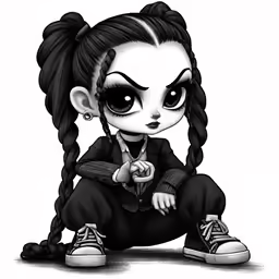 a little girl with huge eyes sitting on the ground