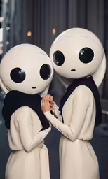 two people wearing robots as masks standing next to each other