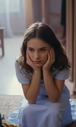 a girl sitting on the floor posing for the camera