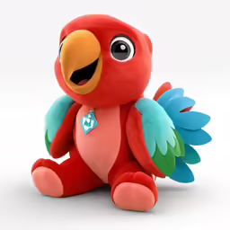 a stuffed bird is sitting on a white background