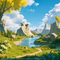 there is a small lake near a mountainous area