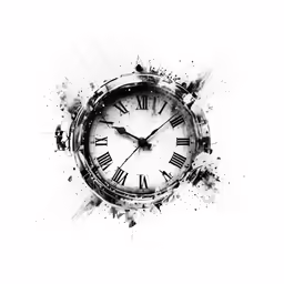 an analog clock made of spray paint and a black frame