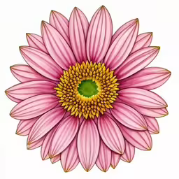 a pink flower with green center is shown
