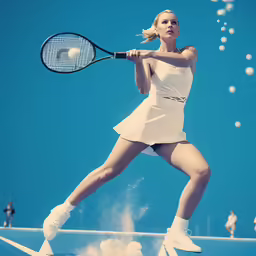 a woman swings her tennis racket with both hands