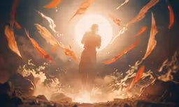 an image of a woman in the sun and with orange flowers