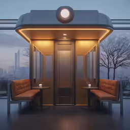 a couple of chairs sitting in front of a door