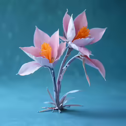 two pretty flowers sit on the floor together