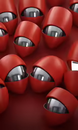 a group of red balls with mirrors on them