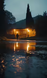 person standing in the evening near body of water
