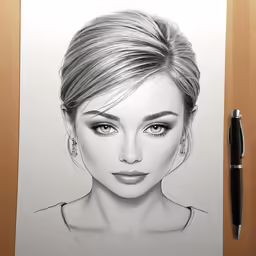 a pencil drawing of a woman with blonde hair and wearing a pair of earrings