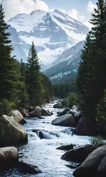 a mountain in the background is covered with snow