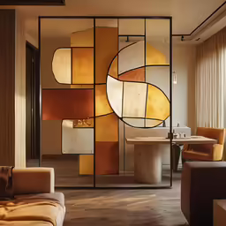 a view of a large window in a living room