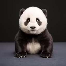 a black and white panda bear standing with his paws up