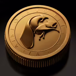 the golden dog medallion on the front of a coin