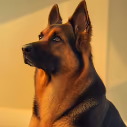 the german shepard is staring right at the viewer