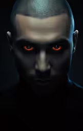 a man with orange eyes and black skin