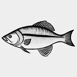 the side view of a small fish, a black and white drawing
