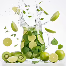 green fruits being smashed in a pitcher