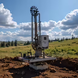 an oil drilling rig sitting in the middle of a field
