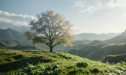 there is a tree in the middle of a grassy field