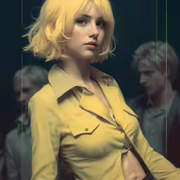 a young lady with short blond hair wearing yellow shirt