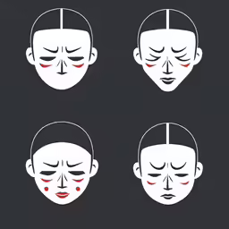 a series of four asian faces showing red eyes
